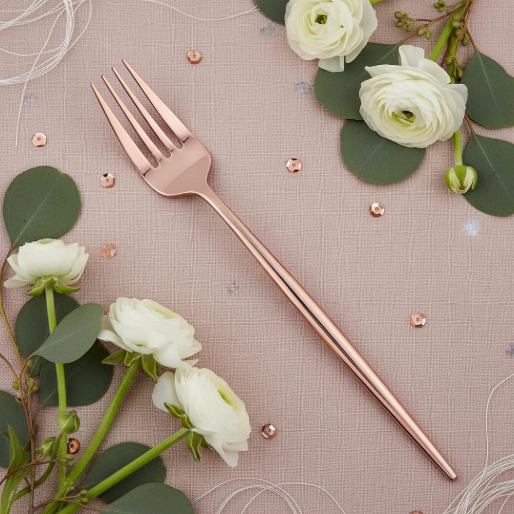 Manishaware 24 Pcs ROSEGOLD Slim Handle Stainless Dinner Steel Fork set for Kitchen or Dining Table