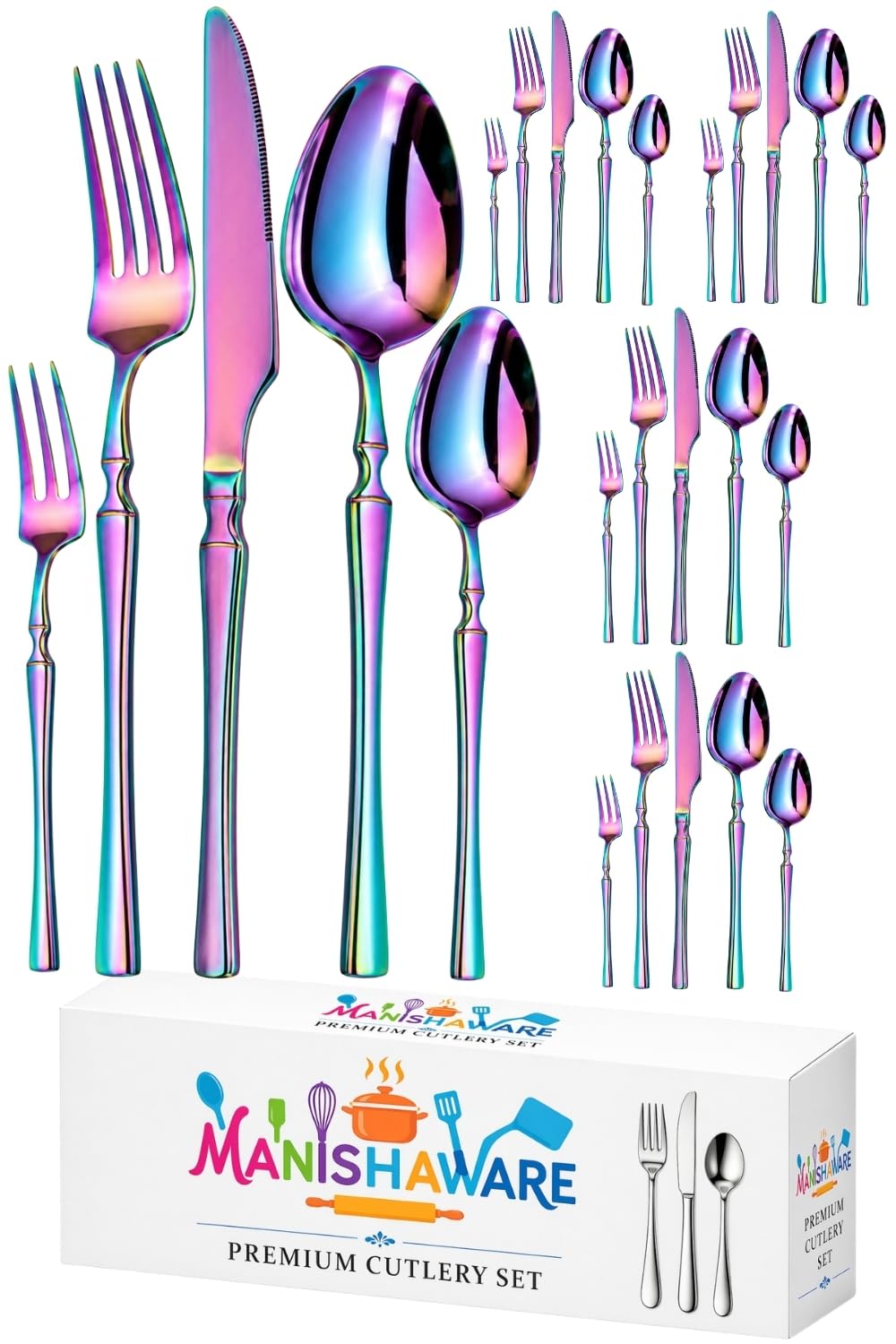 Manishaware Elegant Handle Heavy duty Stainless Steel Cutlery Set for Dining table (spoon set+ forks set+ Butter knife+ Dessert Spoon+ Fuit Fork for kitchen)