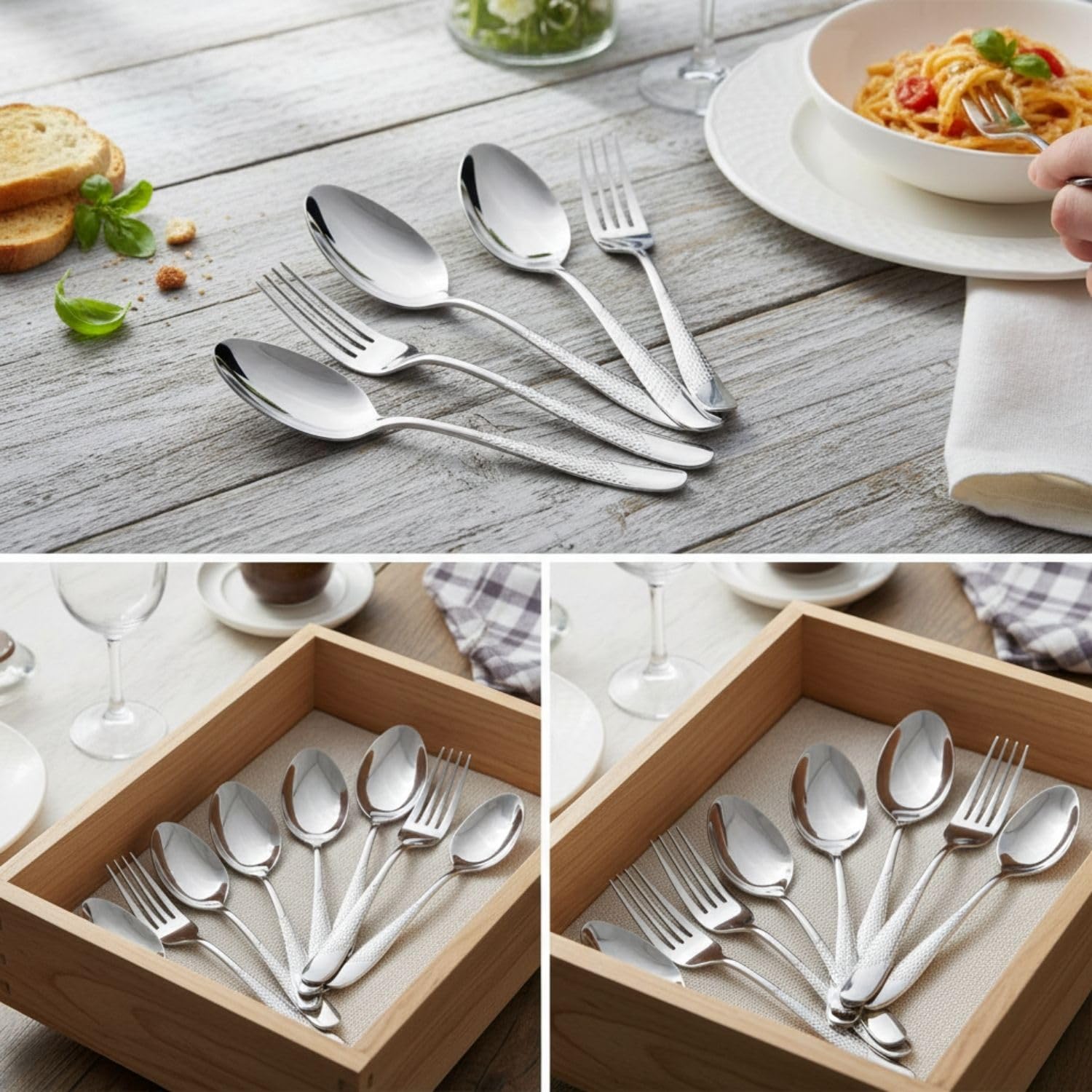 Manishaware Classic 12 Pcs Stainless Steel Cutlery Set for Dining Table, Dishwasher Safe Glossy Flatware (6 Forks & 6 Spoons)