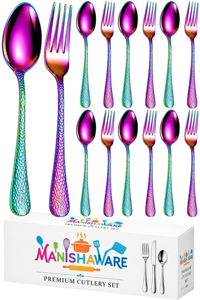Rainbow Fork & Spoon Set Hammer Design