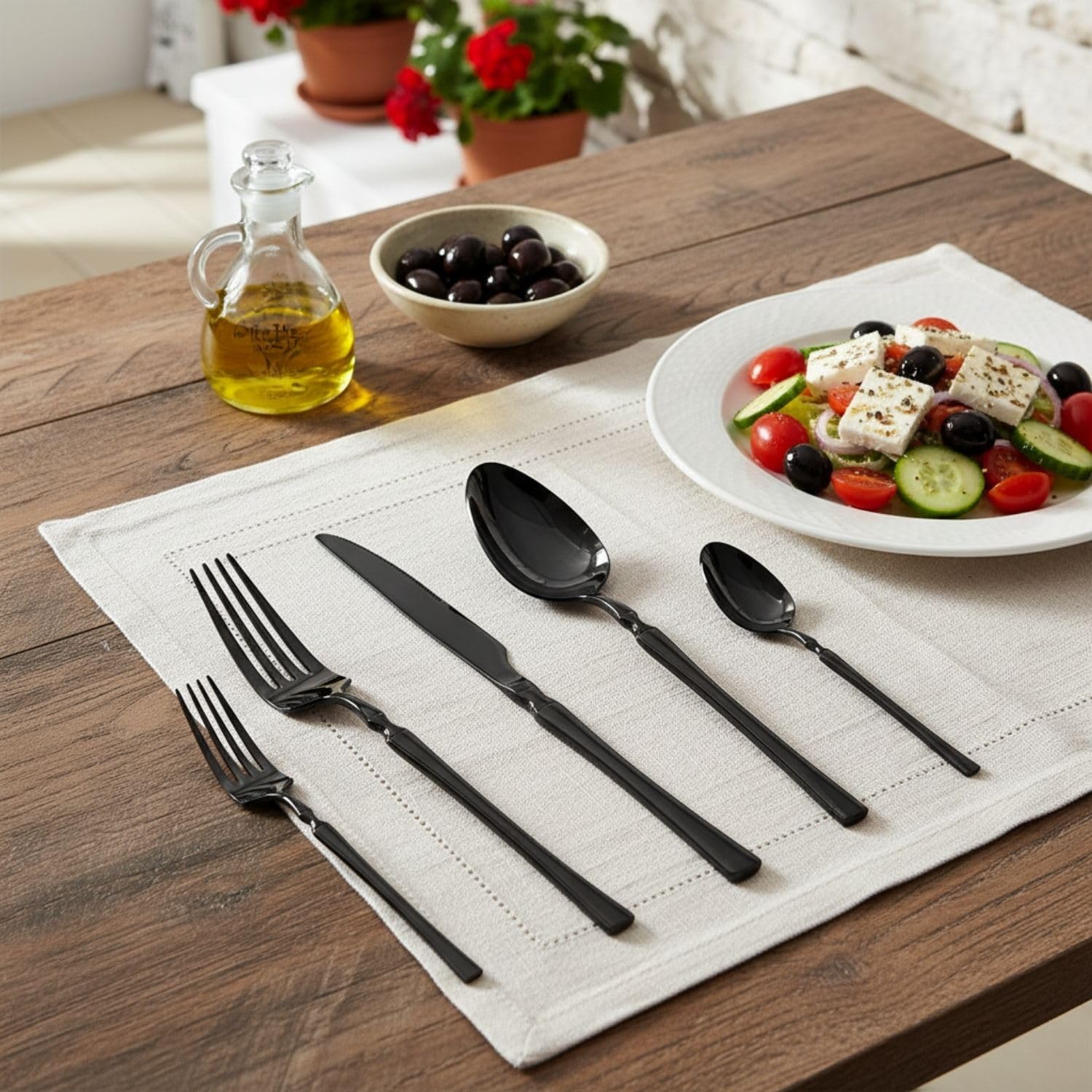 Manishaware Elegant Handle Black 30 Pcs Heavy duty Stainless Steel Cutlery Set for Dining table (6 pcs spoon set+6 pcs forks set+6 pcs Butter knife+6 pcs Dessert Spoon+ 6 Pcs Fuit Fork for kitchen)