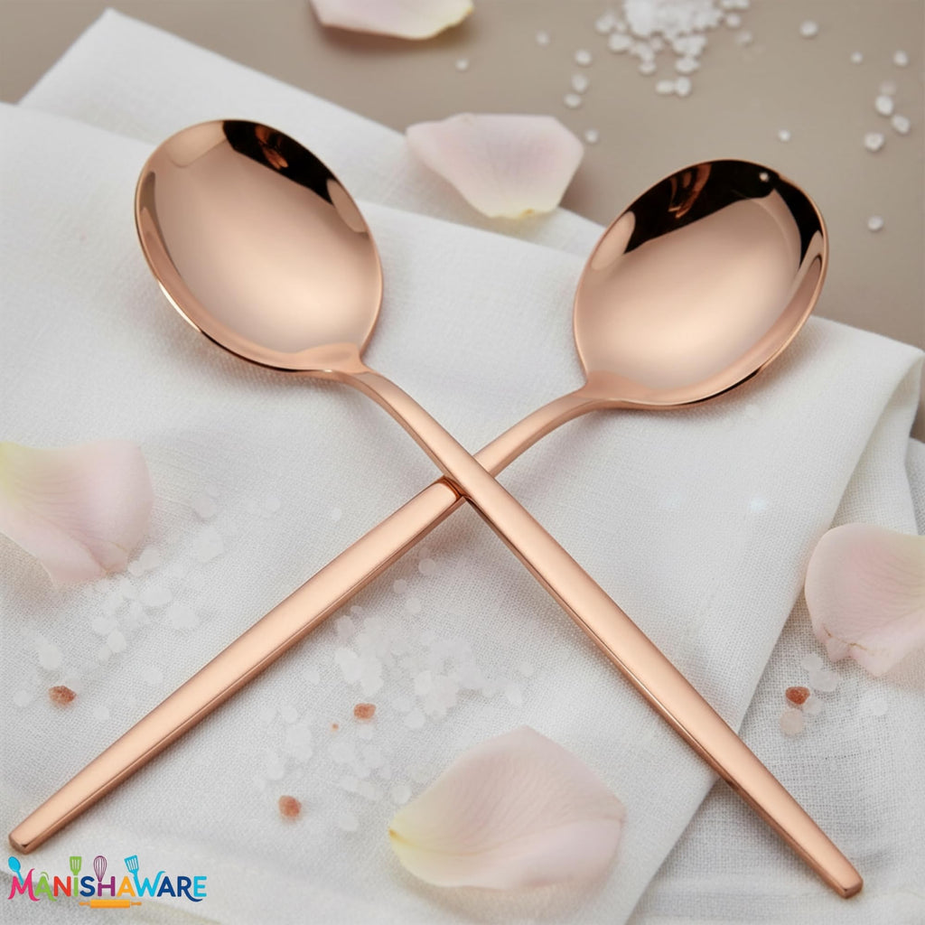 Manishaware Slim Handle Rose Gold 12 Pcs Stainless Steel Cutlery Set for Dining Table, Dishwasher Safe Glossy Flatware (3 spoon set + 3 forks set + 3 Butter knife + 3 Dessert Spoon)