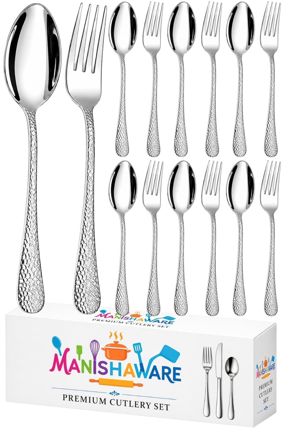 Silver Fork & Spoon Set Hammer Design