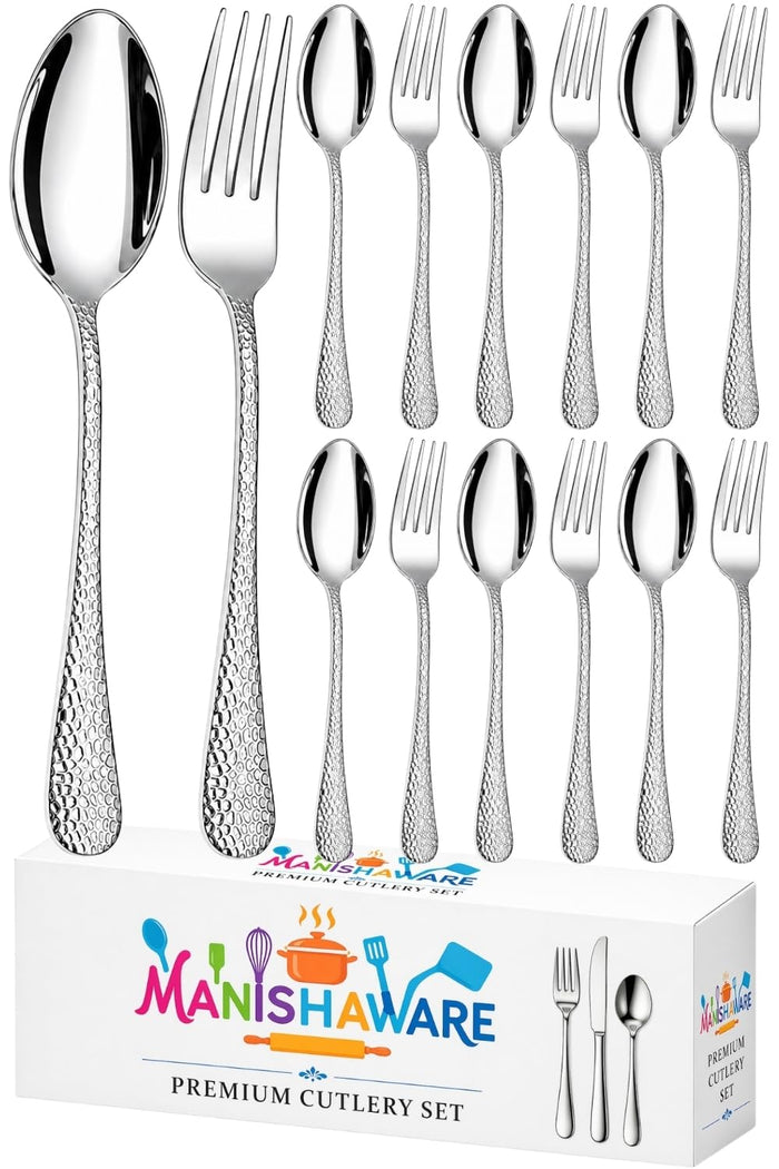 Silver Fork & Spoon Set Hammer Design