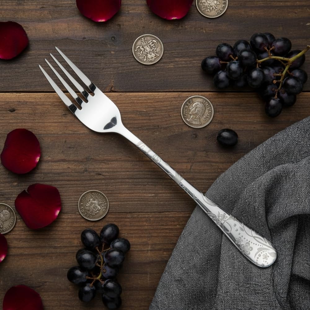 Manishaware Floral Stainless Dinner Steel Fork set for Kitchen or Dining Table