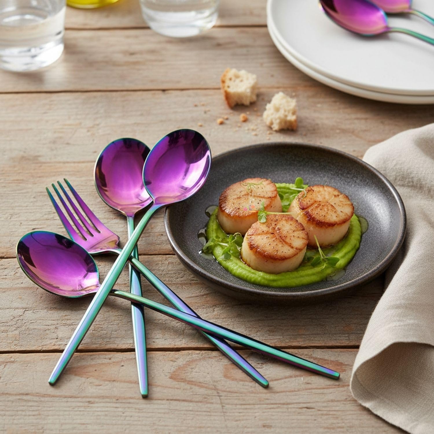 Manishaware Slim Handle 12 Pcs Stainless Steel Cutlery Set for Dining Table, Dishwasher Safe Glossy Flatware (6 Forks & 6 Spoons)