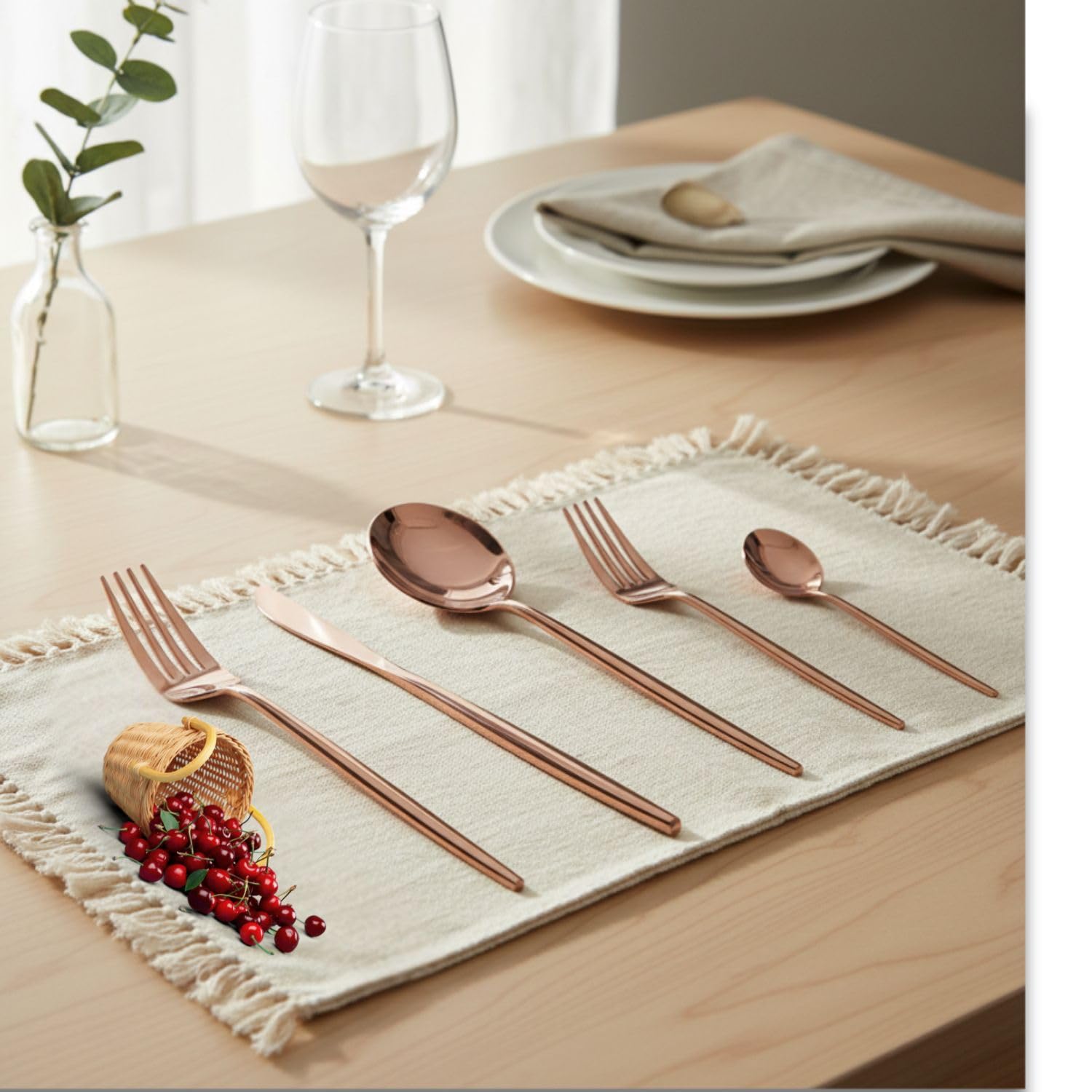 Manishaware Slim Handle 30 Pcs Stainless Steel Cutlery Set for Dining Table, Dishwasher Safe Glossy Flatware (6 spoon set+6 forks set+6 Butter knife+6 Dessert Spoon+ 6 Fruit Fork)