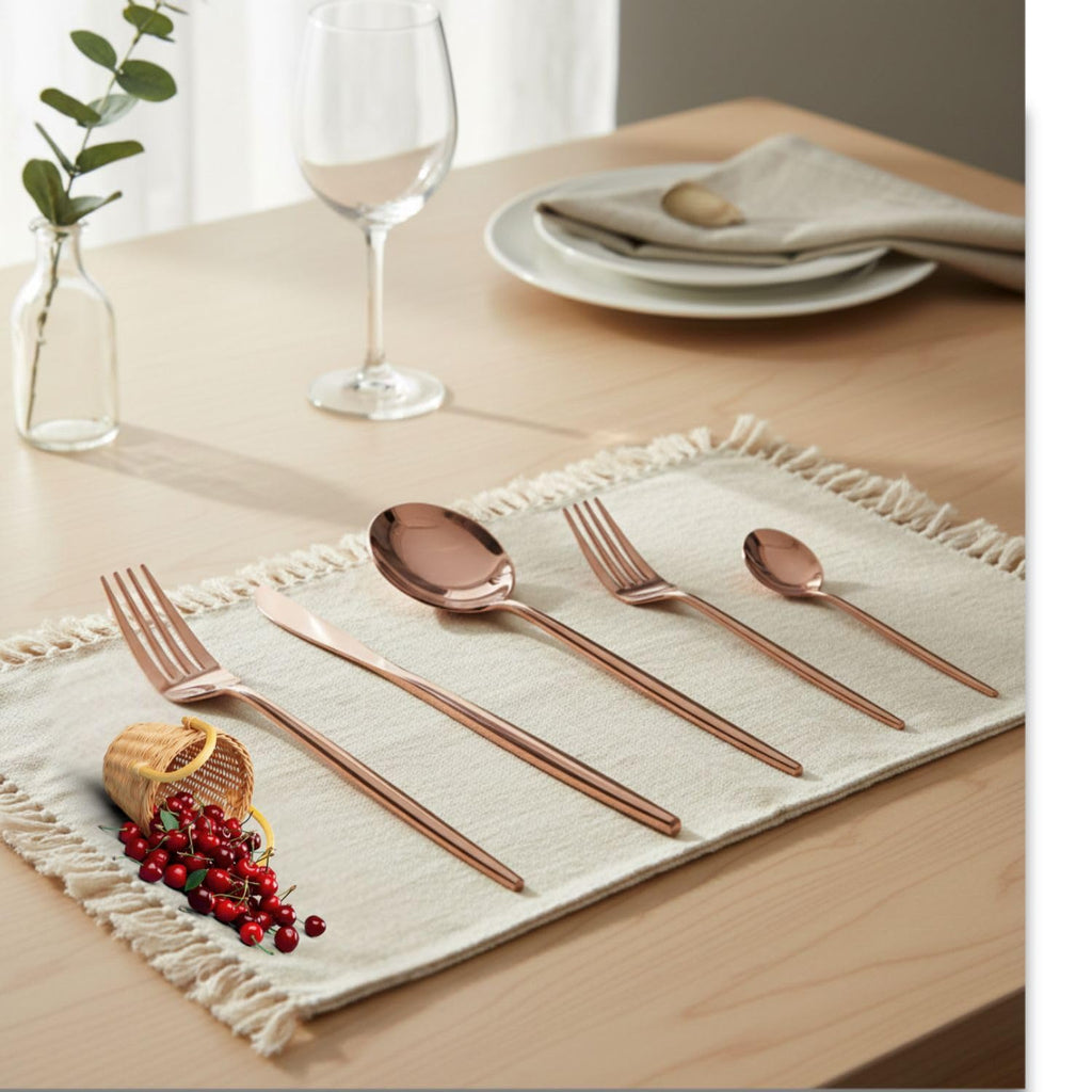 Manishaware Slim Handle Rose Gold 30 Pcs Stainless Steel Cutlery Set for Dining Table, Dishwasher Safe Glossy Flatware (6 spoon set+6 forks set+6 Butter knife+6 Dessert Spoon+ 6 Fruit Fork)