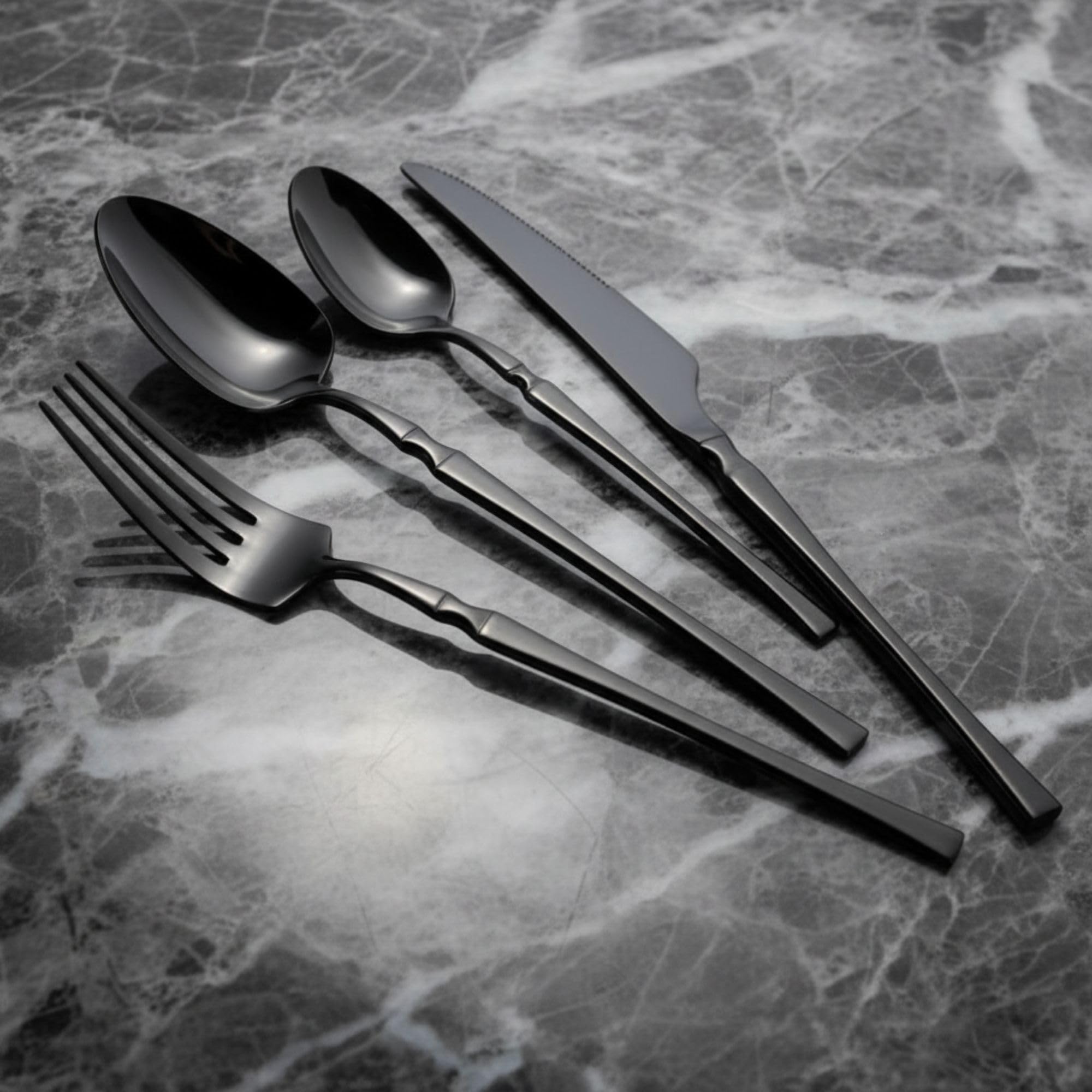 Manishaware Elegant Handle Black 12 Pcs Heavy duty Stainless Steel Cutlery Set for Dining table (3 pcs spoon set+3 pcs forks set+3 pcs Butter knife+3 pcs Dessert Spoon for kitchen)