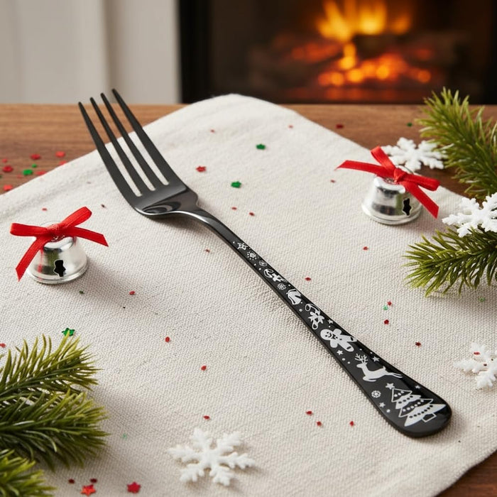 Black Dinner Fork Festive Design