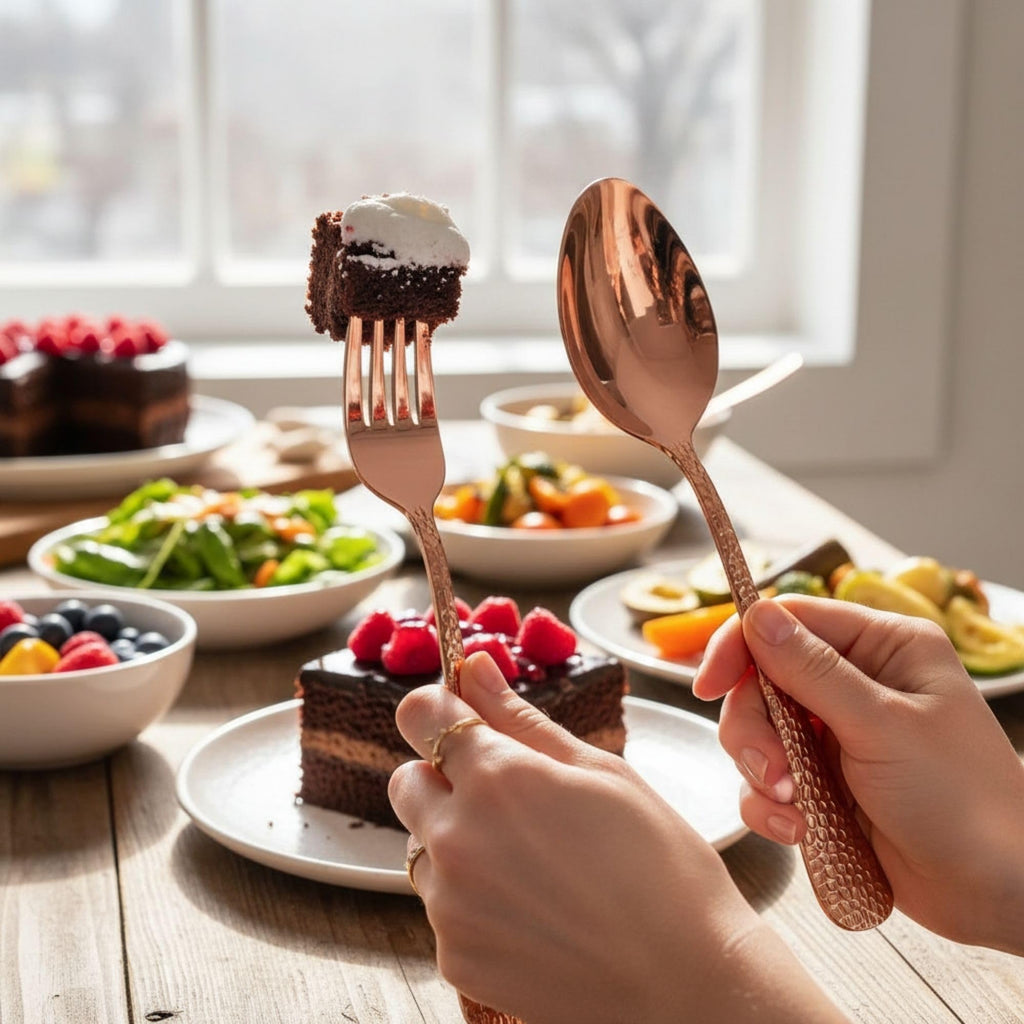 Manishaware Hammered 30 Pcs Stainless Steel Cutlery Set for Dining Table, Dishwasher Safe Glossy Flatware (6 spoon set+6 forks set+6 Butter knife+6 Dessert Spoon+ 6 Fruit Fork)