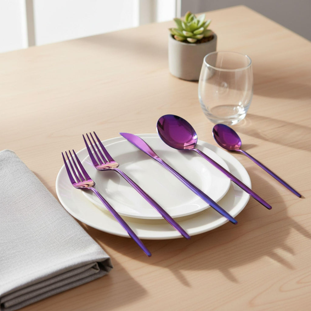 Manishaware Slim Handle Pink 25 Pcs Stainless Steel Cutlery Set for Dining Table, Dishwasher Safe Glossy Flatware (5 spoon set+5 forks set+5 Butter knife+5 Dessert Spoon+5 Fruit Fork)