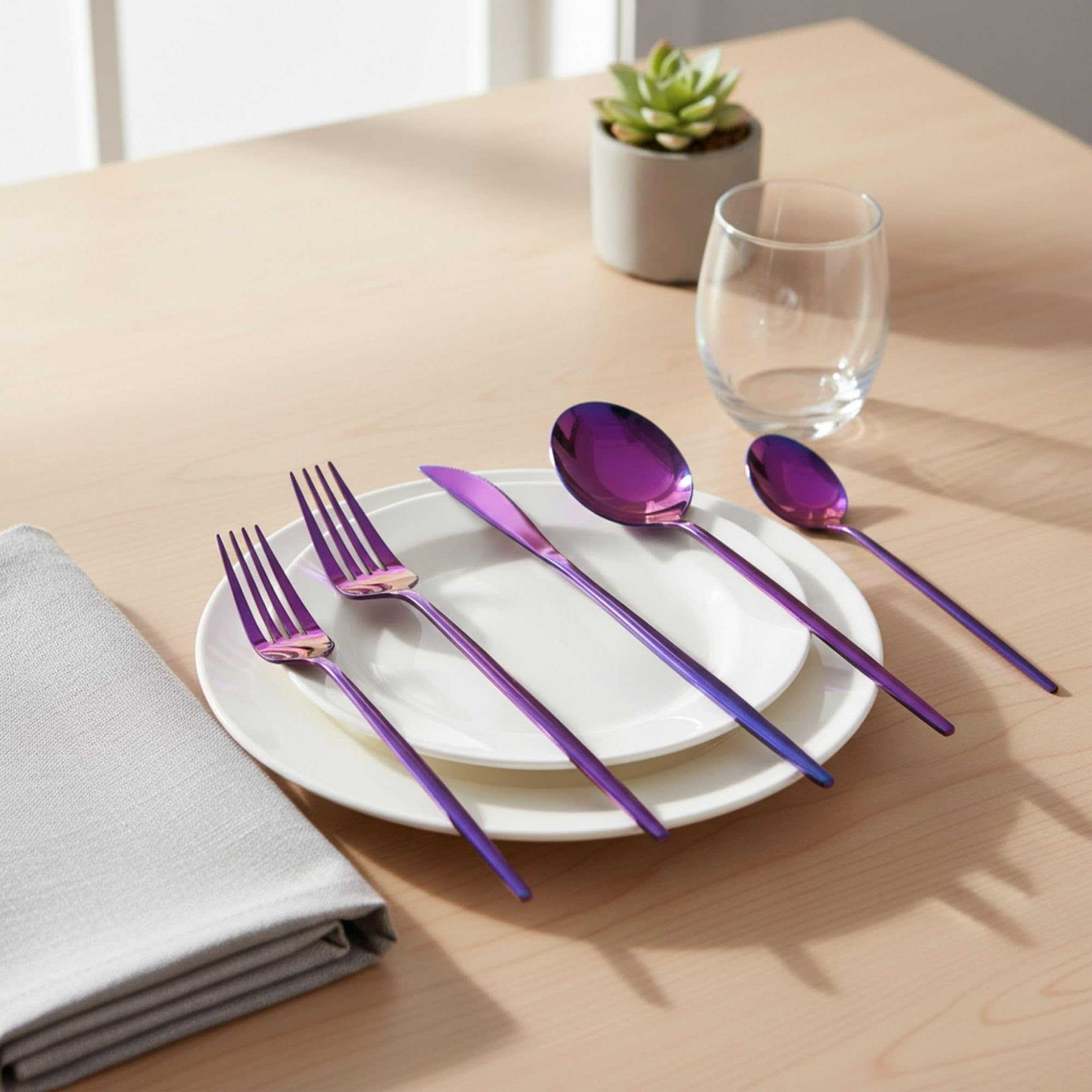 Manishaware Slim Handle Pink 25 Pcs Stainless Steel Cutlery Set for Dining Table, Dishwasher Safe Glossy Flatware (5 spoon set+5 forks set+5 Butter knife+5 Dessert Spoon+5 Fruit Fork)