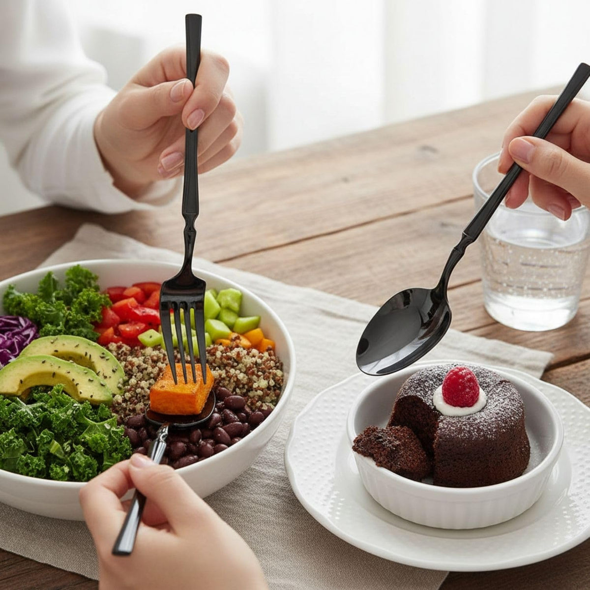 Black Elegant stainless steel spoons and forks, 12 Pcs pack, a perfect wedding, housewarming, corporate and festival gift