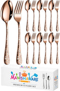 Manishaware Floral Rose Gold 12 Pcs Stainless Steel Cutlery Set for Dining Table, Dishwasher Safe Glossy Flatware (6 Forks & 6 Spoons)