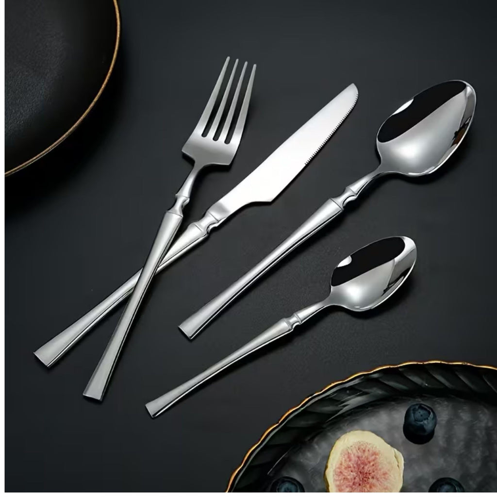 Manishaware Elegant Handle Heavy duty Stainless Steel Cutlery Set for Dining table (spoon set+ forks set+ Butter knife+ Dessert Spoon for kitchen)