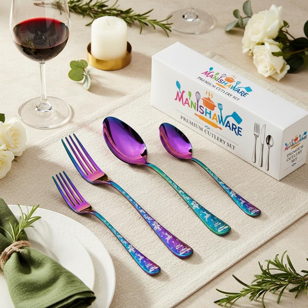 Manishaware Classic Stainless Steel Cutlery Set for Dining Table, Dishwasher Safe Glossy Flatware (Perfect Spoon Fork Set)