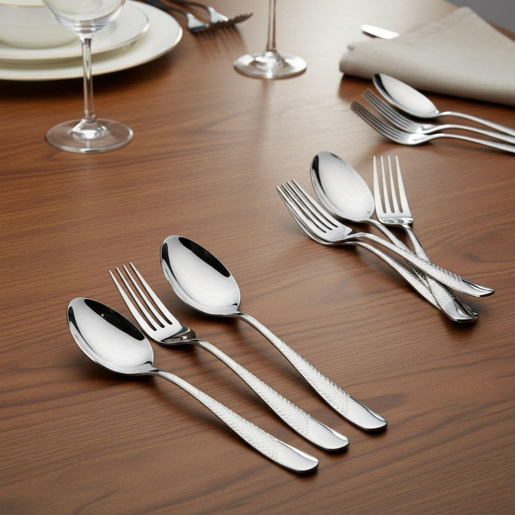 Manishaware Classic 12 Pcs Stainless Steel Cutlery Set for Dining Table, Dishwasher Safe Glossy Flatware (6 Forks & 6 Spoons)