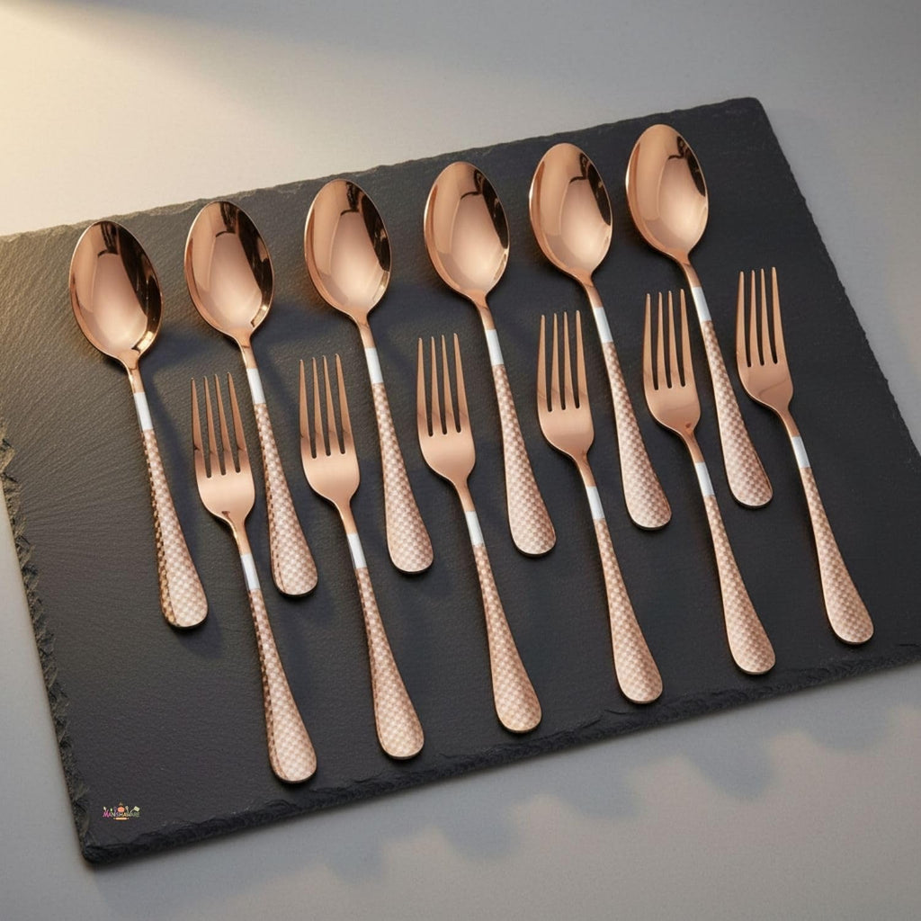 Rose Gold Checker spoon and fork set, rust resistant stainless steel, a perfect wedding, housewarming, corporate and festival gift