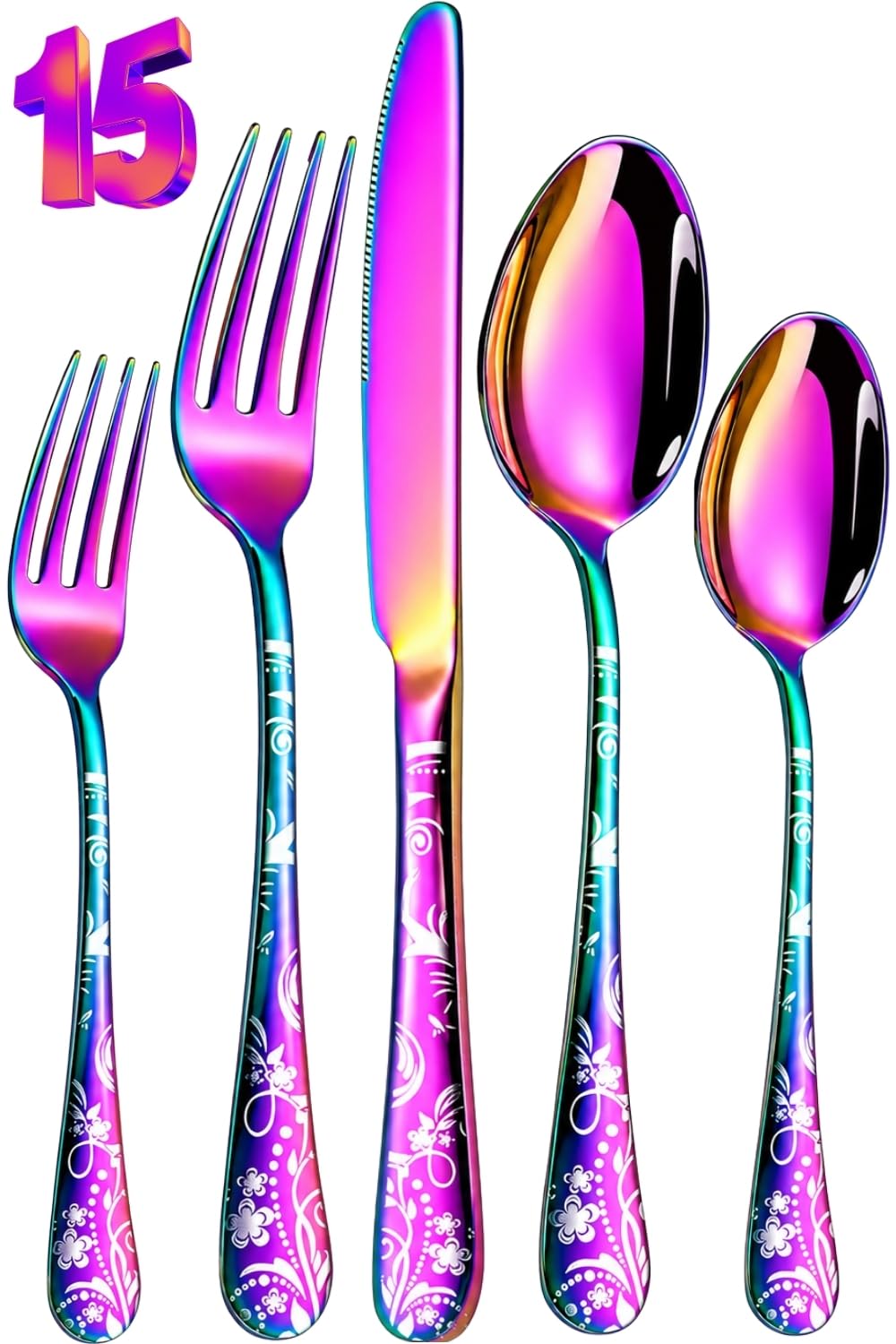 Manishaware Floral Stainless Steel Cutlery Set for Dining Table, Dishwasher Safe Glossy Flatware (4 spoon set+4 forks set+4 Butter knife+4 Dessert Spoon+ 4 FruitFork)