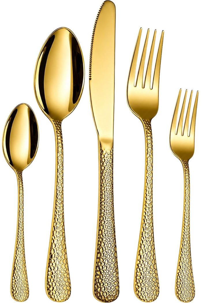 Gold Premium Cutlery Set Hammer Design