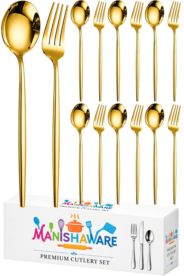 Gold Fork & Spoon Set Slim Design