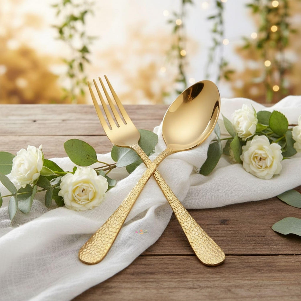 Manishaware Hammered 12 Pcs Stainless Steel Cutlery Set for Dining Table, Dishwasher Safe Glossy Flatware (6 Forks & 6 Spoons)
