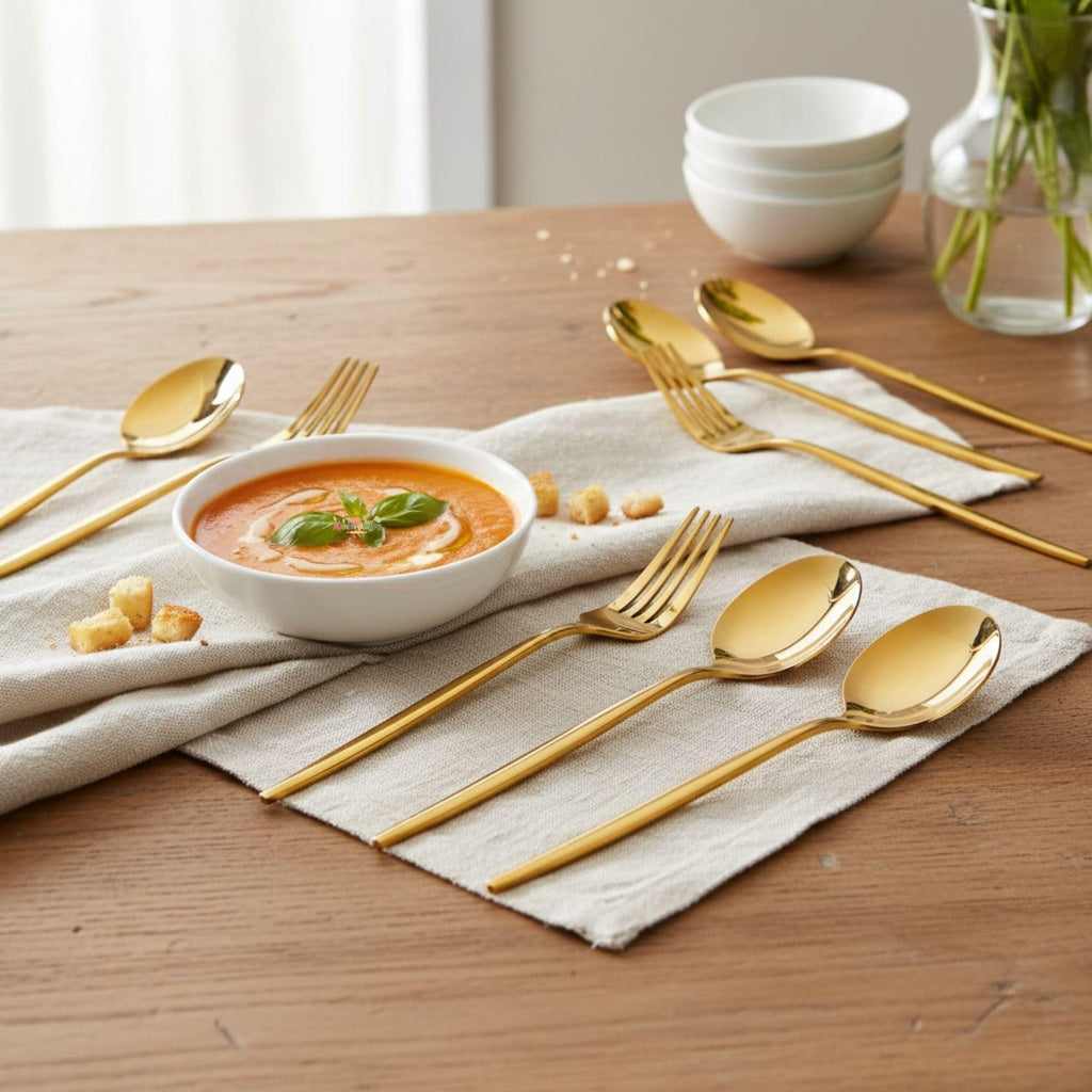 Manishaware Slim Handle 12 Pcs Stainless Steel Cutlery Set for Dining Table, Dishwasher Safe Glossy Flatware (6 Forks & 6 Spoons)