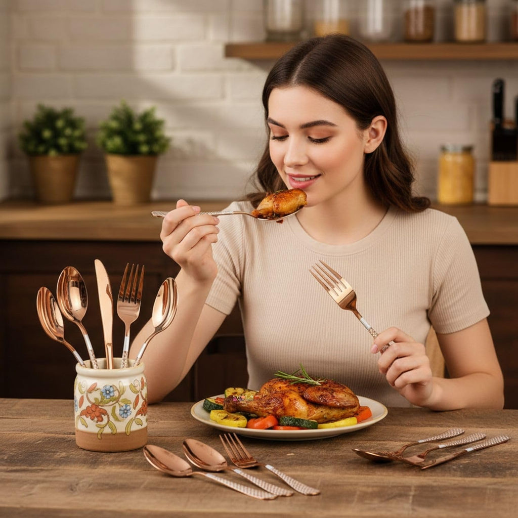 Manishaware Mirror Polished 12 Pcs Stainless Steel Cutlery Set for Dining Table, Dishwasher Safe Glossy Flatware (6 Forks & 6 Spoons)