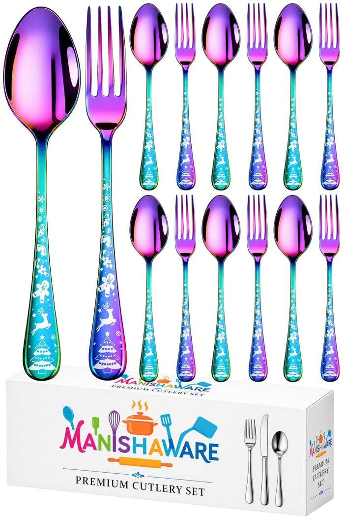 Rainbow Fork & Spoon Set Festive Design