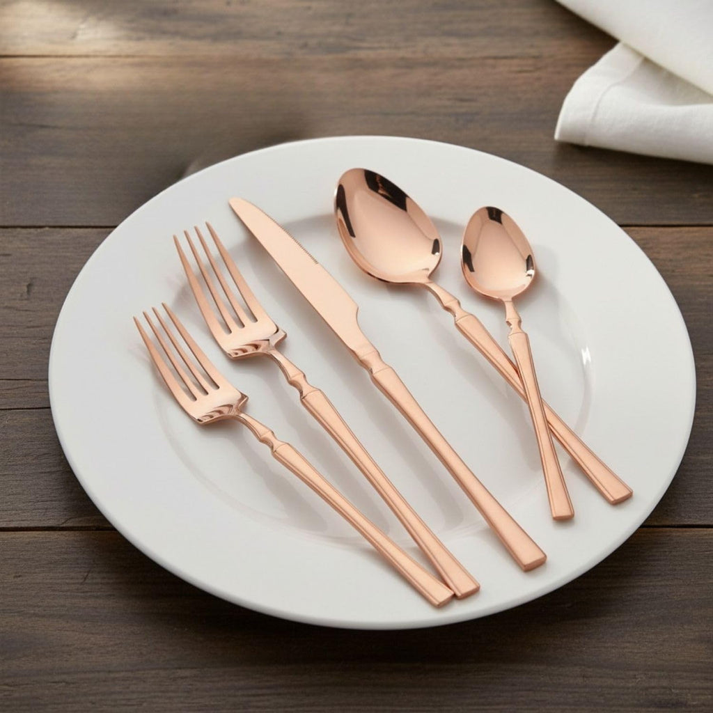 Manishaware Elegant Handle 30 Pcs Stainless Steel Cutlery Set for Dining Table, Dishwasher Safe Glossy Flatware (6 spoon set+6 forks set+6 Butter knife+6 Dessert Spoon+ 6 Fruit Fork)
