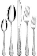 Manishaware Hammered Silver 20 Pcs Stainless Steel Cutlery Set for Dining Table, Dishwasher Safe Glossy Flatware (4 spoon set+4 forks set+4 Butter knife+4 Dessert Spoon+ 4 Fruit Fork)