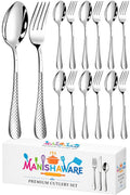 Manishaware Mirror Polished Silver 12 Pcs Stainless Steel Cutlery Set for Dining Table, Dishwasher Safe Glossy Flatware (6 Forks & 6 Spoons)