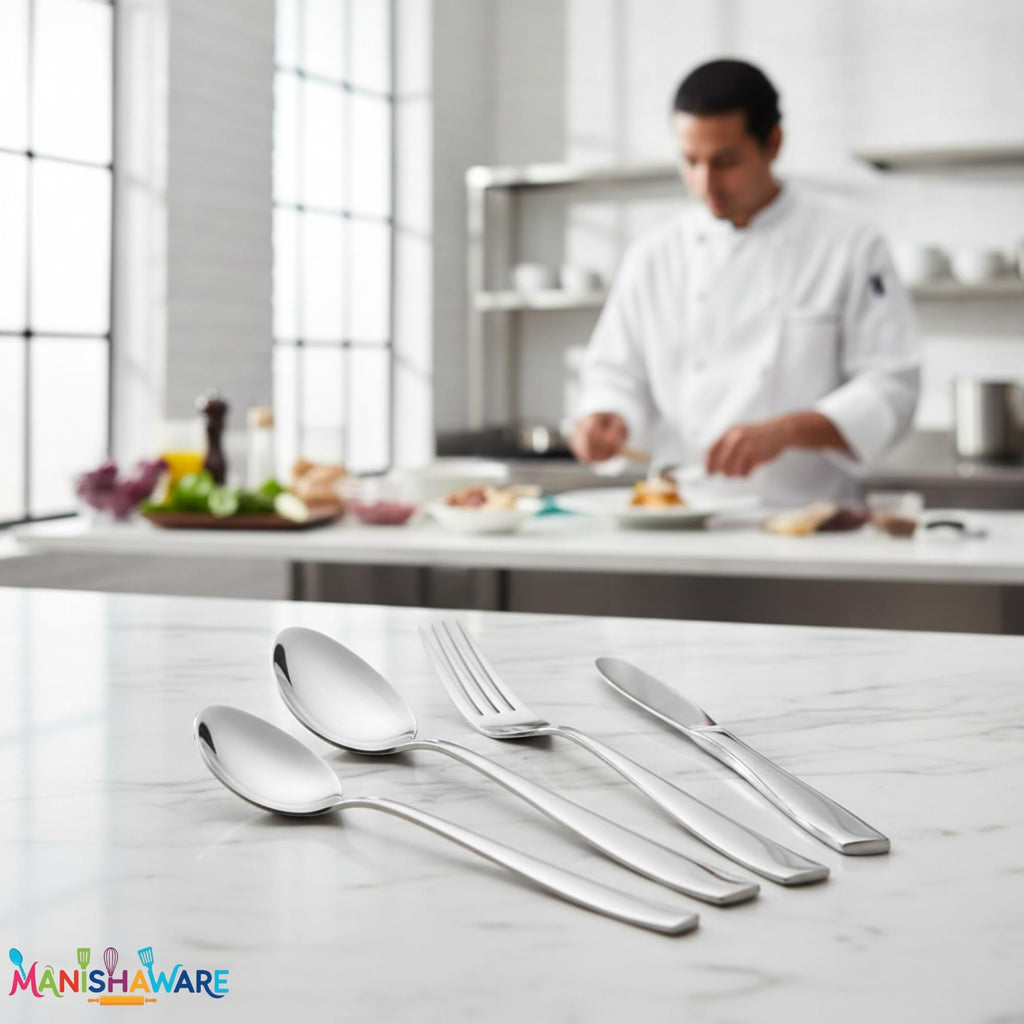 Manishaware Mirror Polished Silver 12 Pcs Stainless Steel Cutlery Set for Dining Table, Dishwasher Safe Glossy Flatware (3 spoon set + 3 forks set + 3 Butter knife + 3 Dessert Spoon)