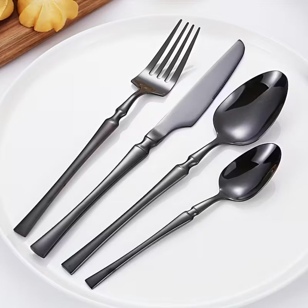 Manishaware Elegant Handle Black 20 Pcs Heavy duty Stainless Steel Cutlery Set for Dining table (5 pcs spoon set+5 pcs forks set+5 pcs Butter knife+5 pcs Dessert Spoon for kitchen)