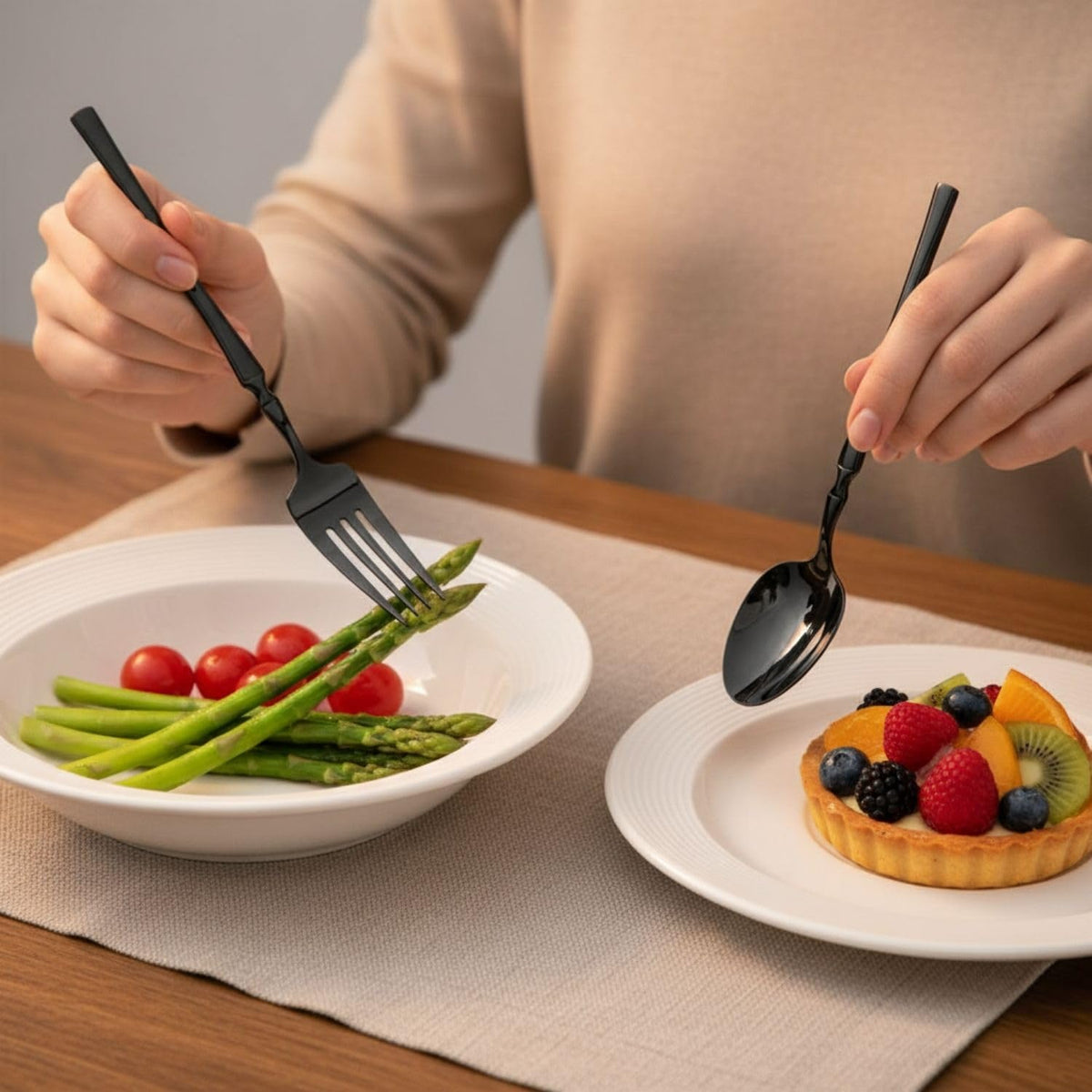 18/10 stainless steel Black spoon and fork set, Elegant design, a perfect wedding, housewarming, corporate and festival gift