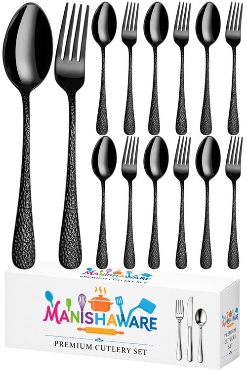 Black Fork & Spoon Set Hammer Design