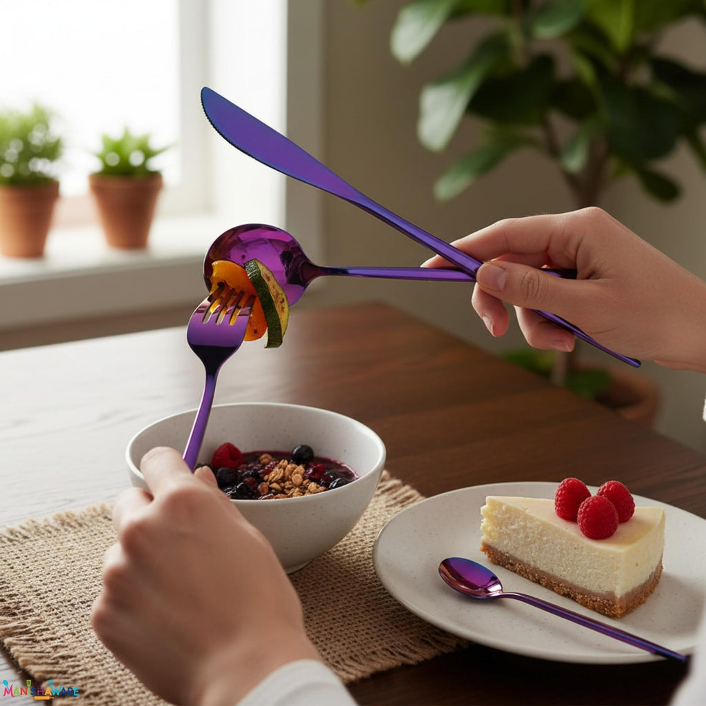 Manishaware Slim Handle Pink 12 Pcs Stainless Steel Cutlery Set for Dining Table, Dishwasher Safe Glossy Flatware (3 spoon set+3 forks set+3 Butter knife+3 Dessert Spoon)