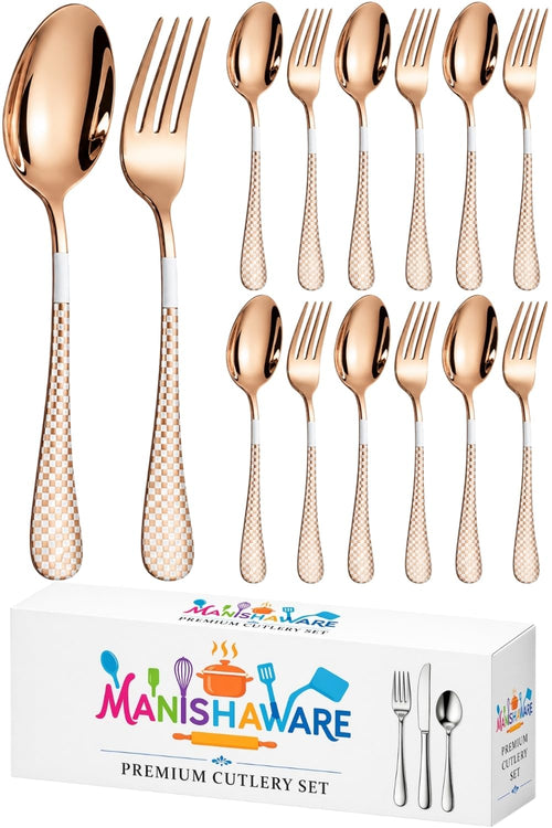 Rosegold Fork & Spoon Set Checker Design