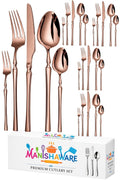 Manishaware Elegant Handle Rose Gold 25 Pcs Stainless Steel Cutlery Set for Dining Table, Dishwasher Safe Glossy Flatware (5 spoon set+5 forks set+5 Butter knife+5 Dessert Spoon+5 Fruit Fork)