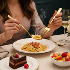 Mirror design steel spoon and fork combo in Gold, 12 Pcs, a perfect wedding, housewarming, corporate and festival gift