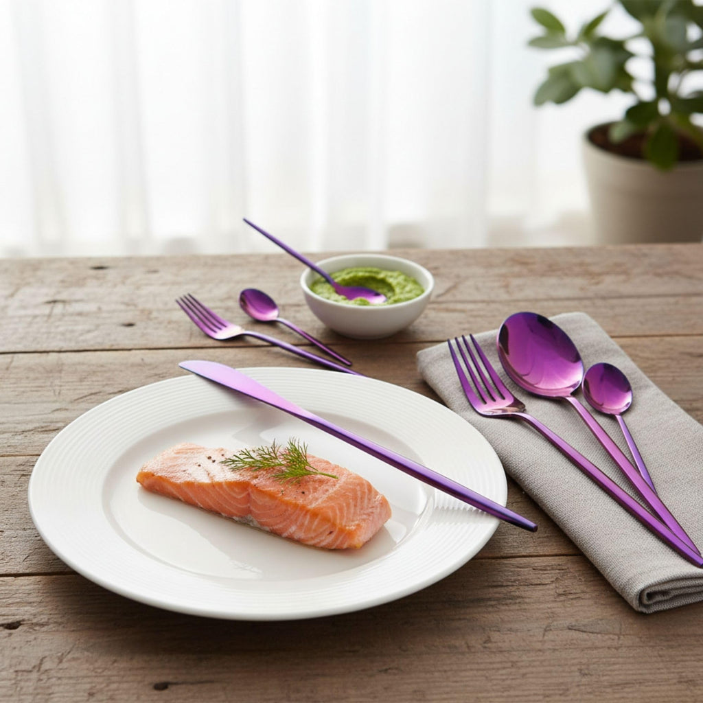 Pink premium cutlery set with Slim handles, 20 Pcs, a perfect wedding, housewarming, corporate and festival gift