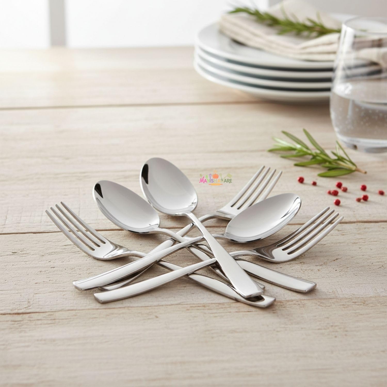 Silver Fork & Spoon Set Mirror Design