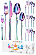 Manishaware Elegant Handle Rainbow 20 Pcs Stainless Steel Cutlery Set for Dining Table, Dishwasher Safe Glossy Flatware (4 spoon set+4 forks set+4 Butter knife+4 Dessert Spoon+ 4 Fruit Fork)