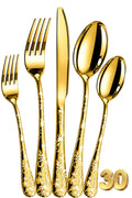 Manishaware Floral Gold 30 Pcs Stainless Steel Cutlery Set for Dining Table, Dishwasher Safe Glossy Flatware (6 spoon set+6 forks set+6 Butter knife+6 Dessert Spoon+ 6 FruitFork)