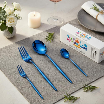 Blue Essential Cutlery Set Slim Design