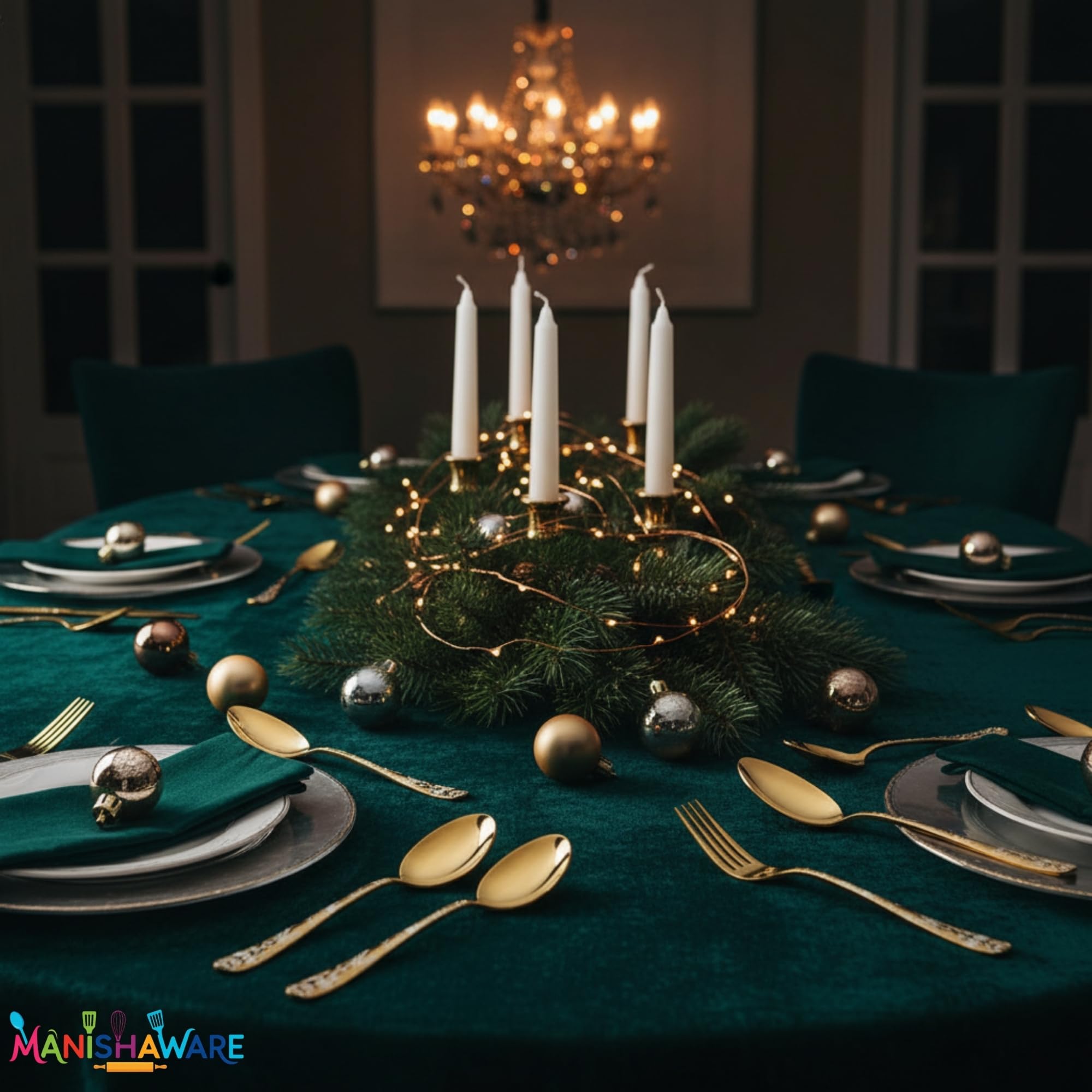 Manishaware Floral Gold 20 Pcs Stainless Steel Cutlery Set for Dining Table, Dishwasher Safe Glossy Flatware (4 spoon set+4 forks set+4 Butter knife+4 Dessert Spoon+ 4 FruitFork)