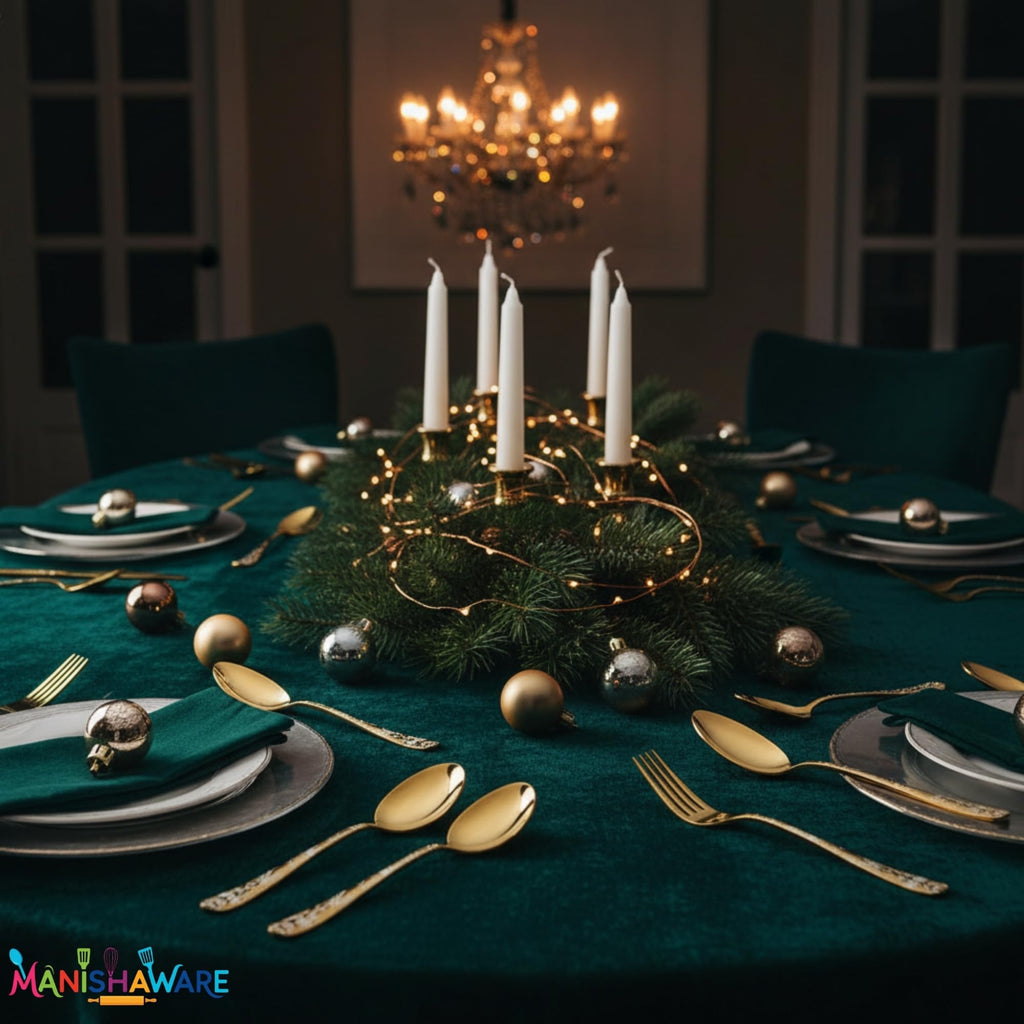 Manishaware Floral Gold 15 Pcs Stainless Steel Cutlery Set for Dining Table, Dishwasher Safe Glossy Flatware (3 spoon set+3 forks set+3 Butter knife+3 Dessert Spoon+ 3 FruitFork)