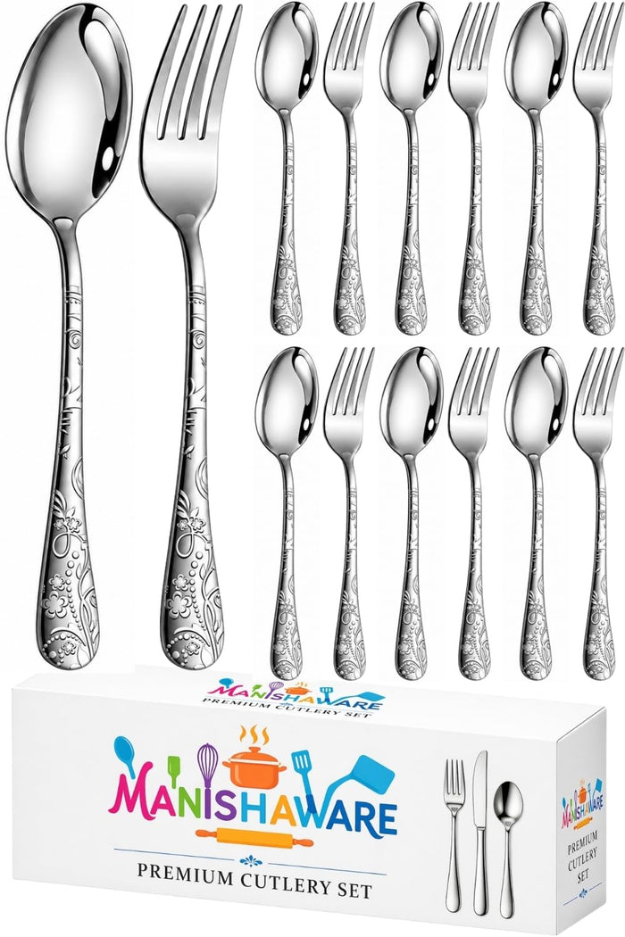 Silver Fork & Spoon Set Floral Design