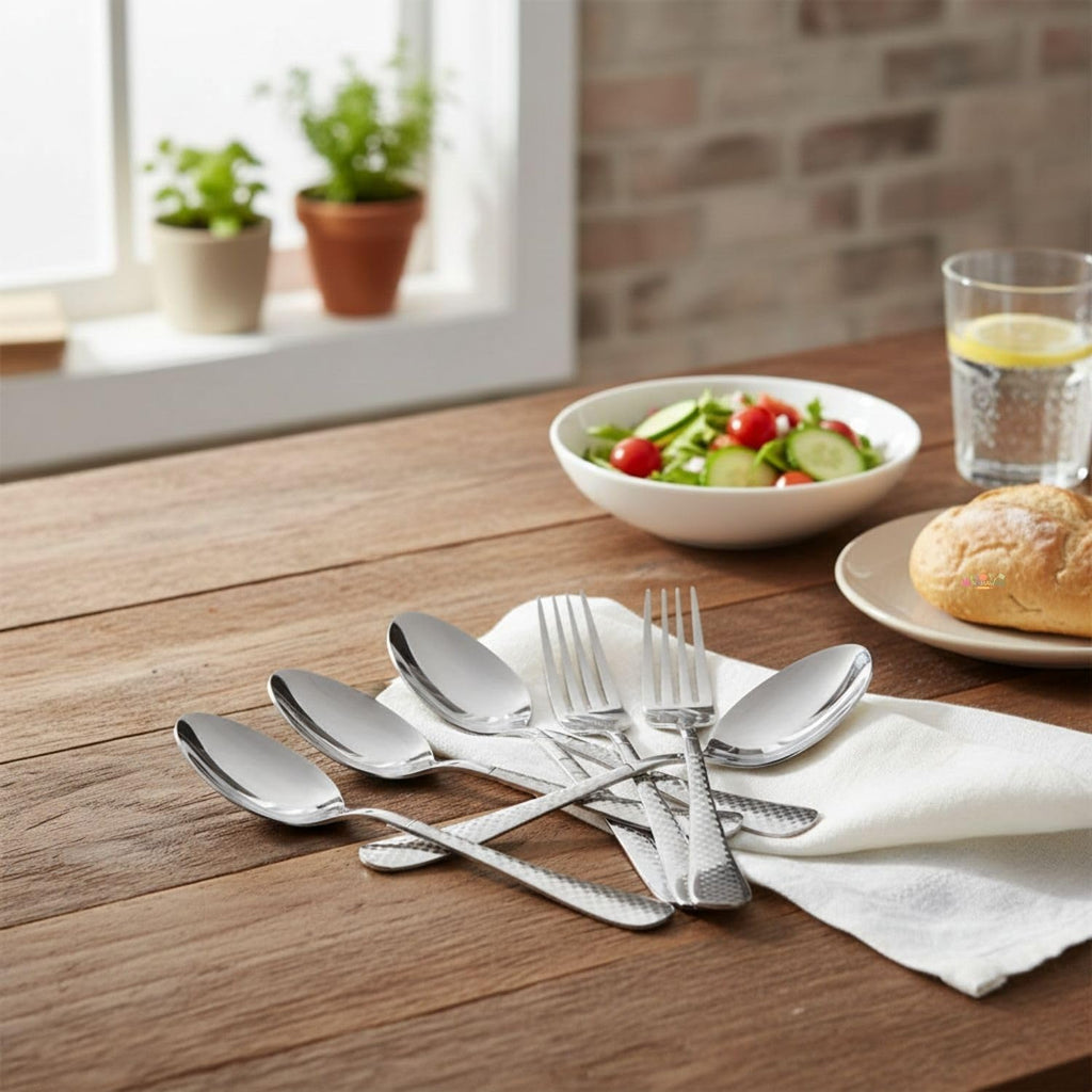Silver Checker spoon and fork set, rust resistant stainless steel, a perfect wedding, housewarming, corporate and festival gift
